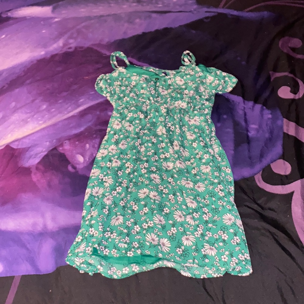 Green and white sunflower sun dress